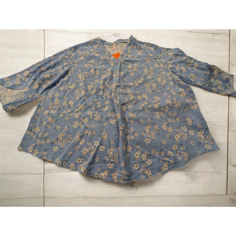 NWT Aodemo Top PLus Size 4XL Blue White Floral Blouse Lightweight‎ Stretch Flowy